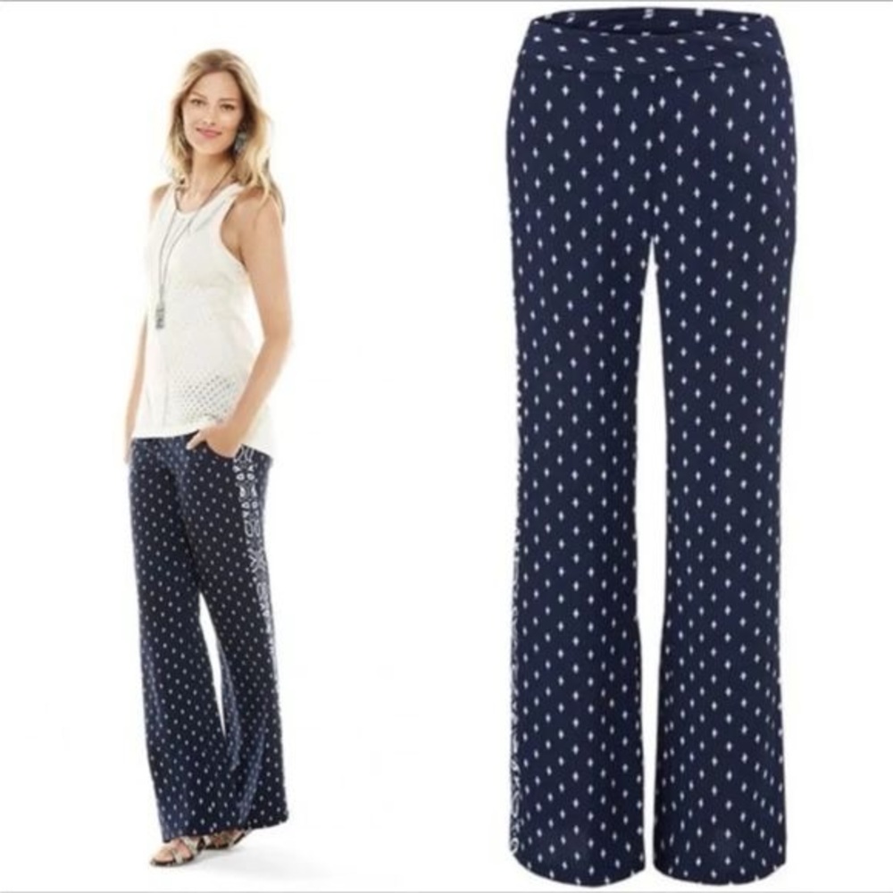 Cabi Track Star Wide Leg Pants Navy Blue White‎ Size 8 Lightweight